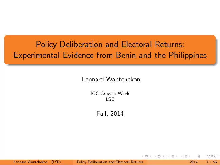 policy deliberation and electoral returns experimental