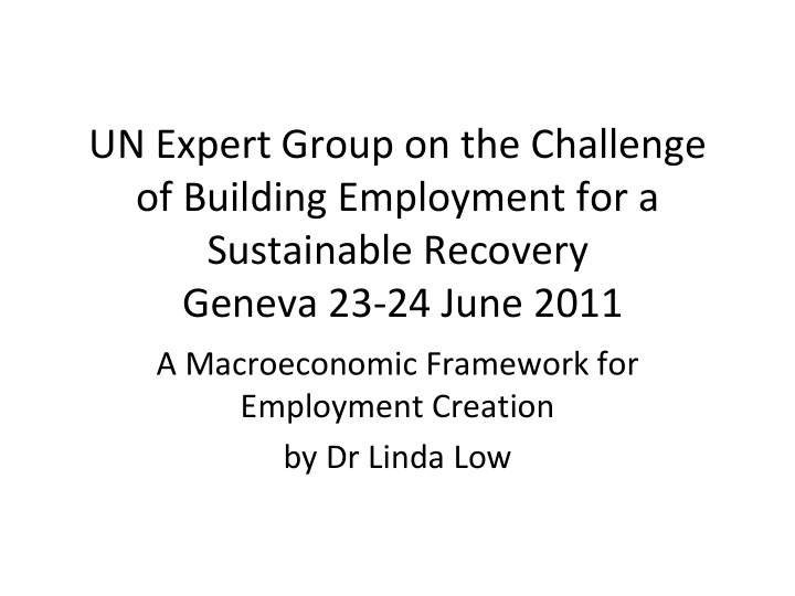 un expert group on the challenge of building employment