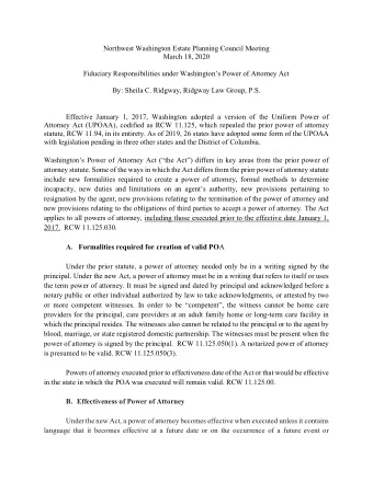 Northwest Washington Estate Planning Council Meeting  March 18, 2020  Fiduciary Responsibilities