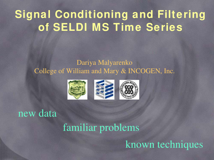 signal conditioning and filtering of seldi ms time series