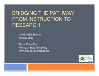 BRIDGING THE PATHWAY  FROM INSTRUCTION TO  RESEARCH  AAAS/AIBS Summit  15 May 2008  Diane Ebert-May