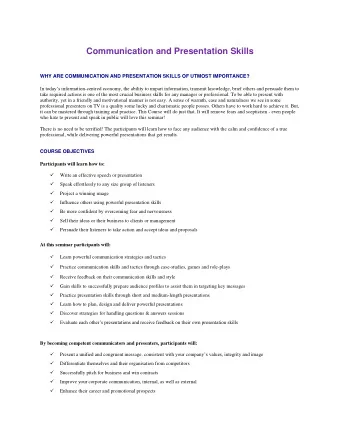 Communication and Presentation Skills  WHY ARE COMMUNICATION AND PRESENTATION SKILLS OF UTMOST