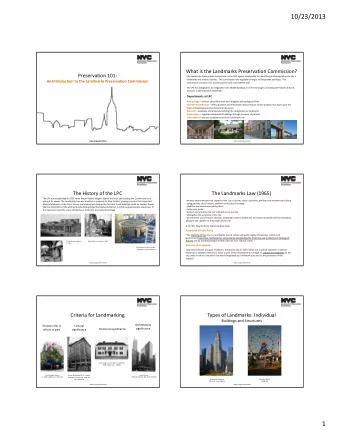 10/23/2013 What is the Landmarks Preservation Commission? Preservation 101: The Landmarks