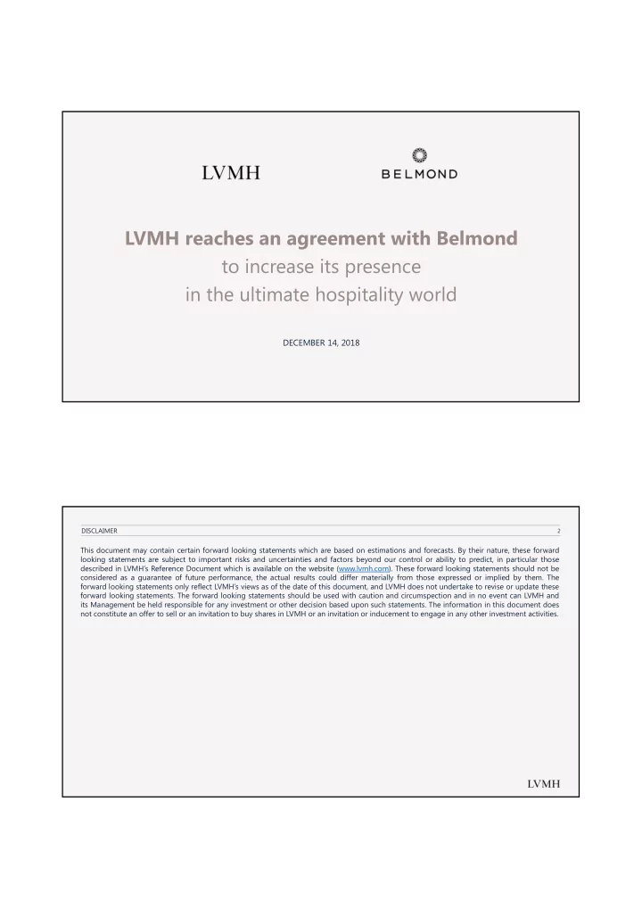 lvmh reaches an agreement with belmond to increase its
