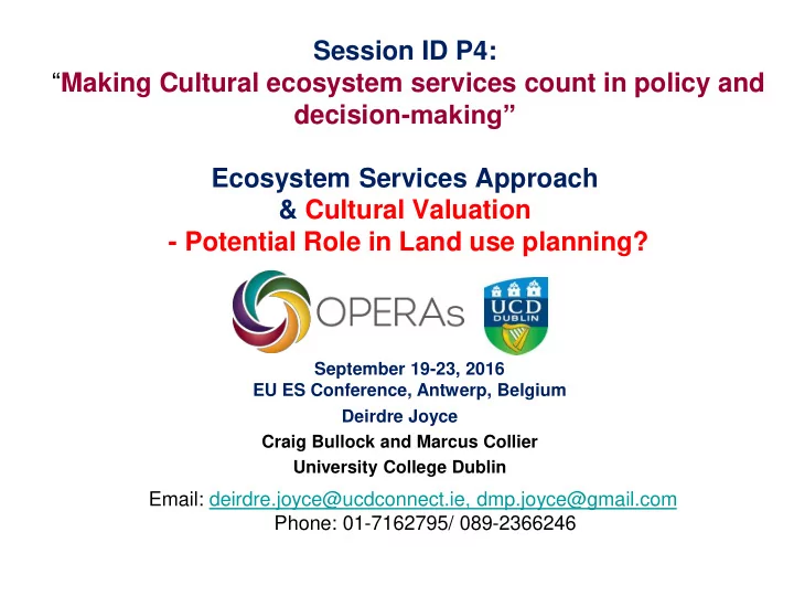 ecosystem services approach cultural valuation potential