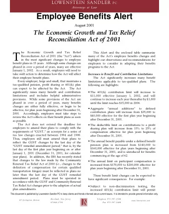T  Reconciliation Act of 2001 (the Act) ushers  many of the Acts employee benefits changes