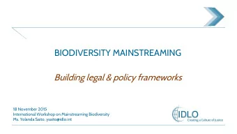 Building legal &amp; policy frameworks  18 November 2015  International Workshop on Mainstreaming