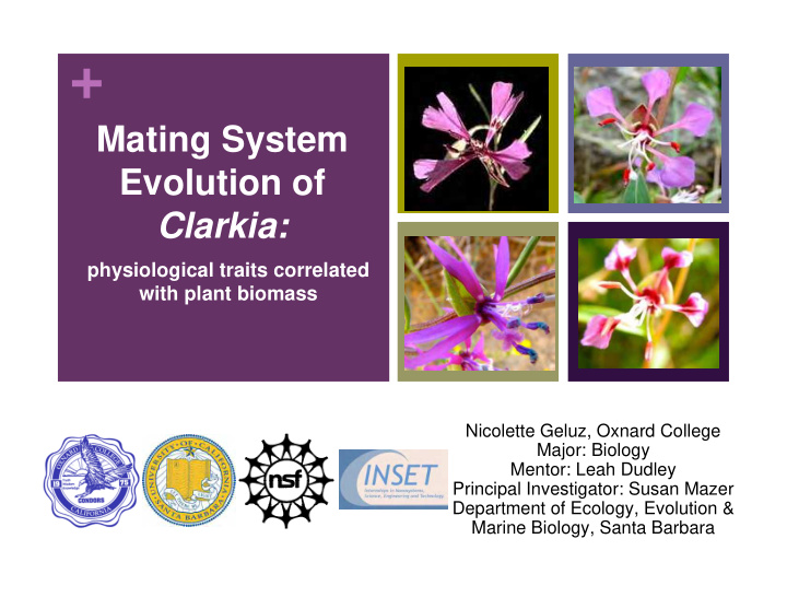 mating system evolution of clarkia physiological traits