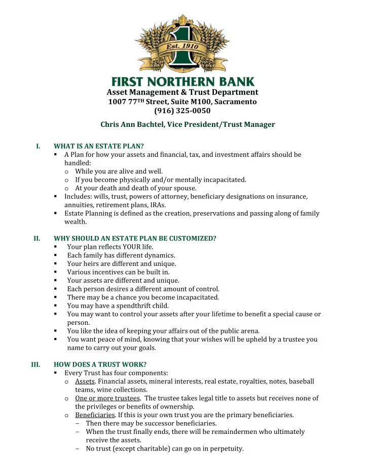 asset management amp trust department