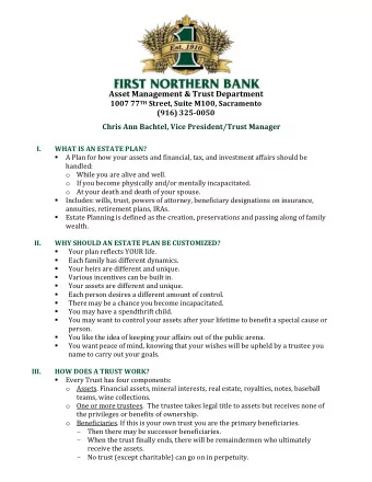 Asset Management &amp; Trust Department 1007 77 TH Street, Suite M100, Sacramento  (916) 325-0050