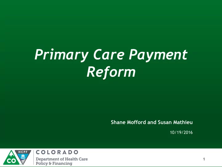 primary care payment