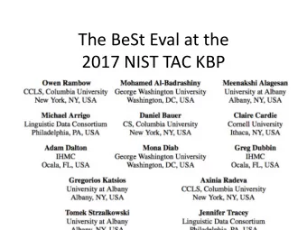 The BeSt Eval at the  2017 NIST TAC KBP  BeSt: Evaluating Mind Reading  People in real world: