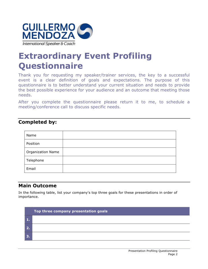 extraordinary event profiling questionnaire