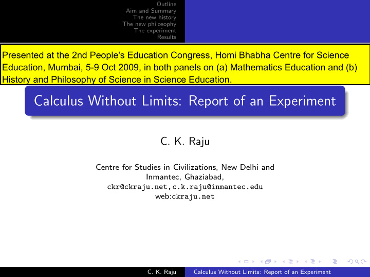 calculus without limits report of an experiment