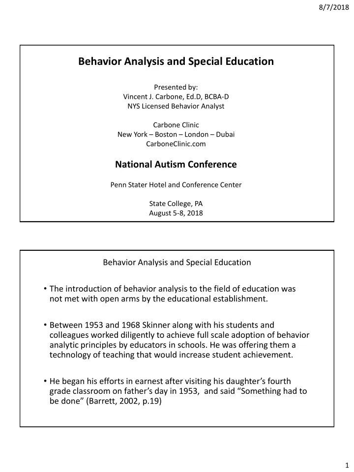 behavior analysis and special education