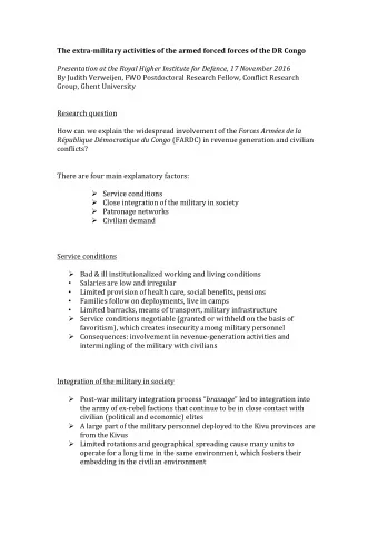 The extra-military activities of the armed forced forces of the DR Congo  Presentation at the Royal