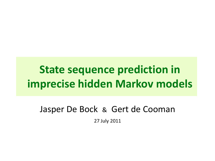 state sequence prediction in imprecise hidden markov