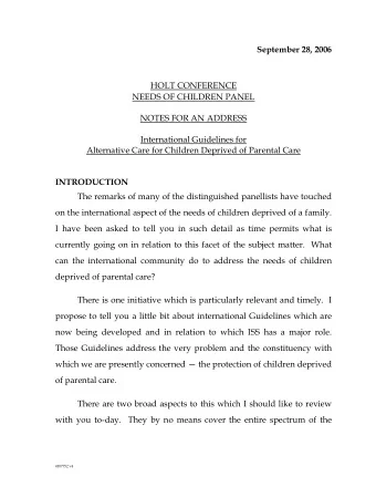 September 28, 2006  HOLT CONFERENCE  NEEDS OF CHILDREN PANEL  NOTES FOR AN ADDRESS  International