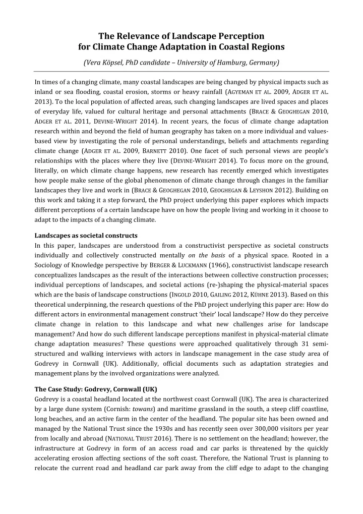 the relevance of landscape perception for climate change