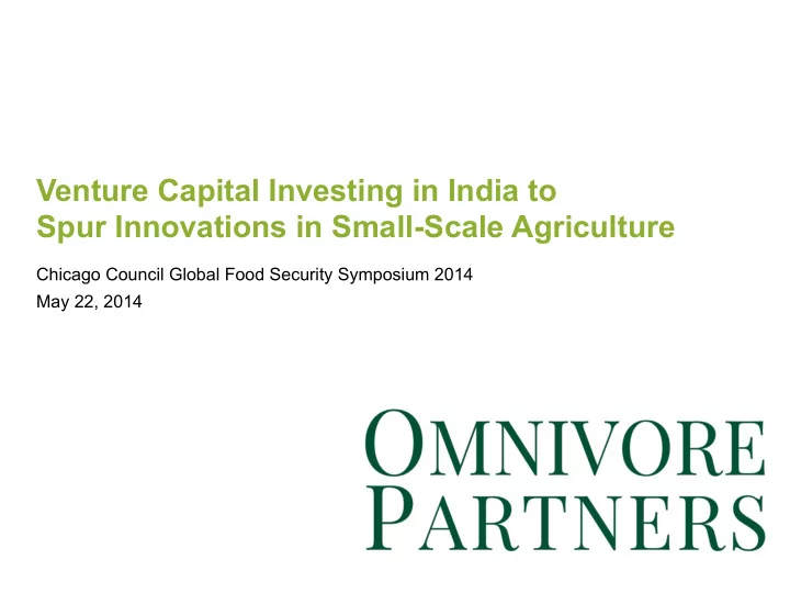 venture capital investing in india to spur innovations in