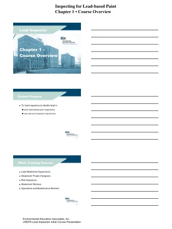 Inspecting for Lead-based Paint  Chapter 1  Course Overview  Lead Inspector Chapter 1