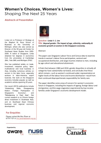 Womens Choices, Womens Lives: Shaping The Next 25 Years Abstracts of Presentation Speaker: