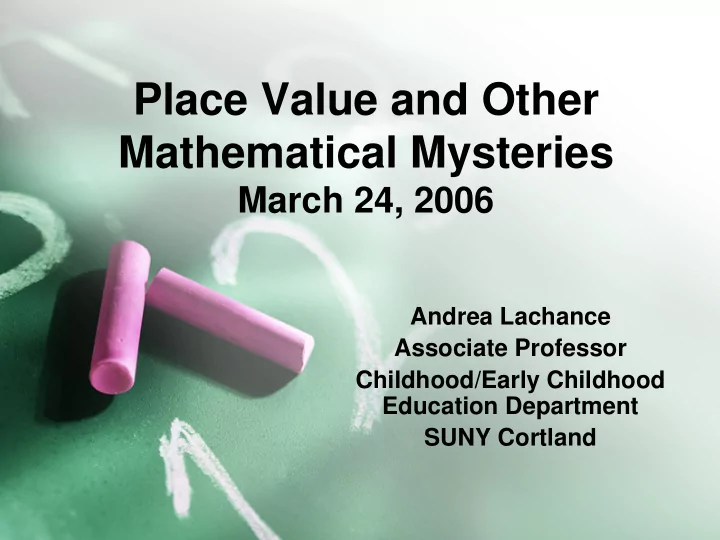 place value and other mathematical mysteries