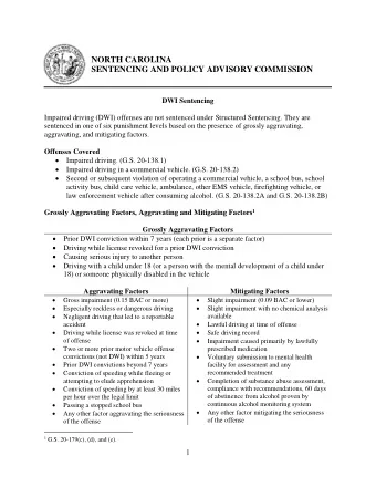 NORTH CAROLINA SENTENCING AND POLICY ADVISORY COMMISSION  DWI Sentencing  Impaired driving (DWI)