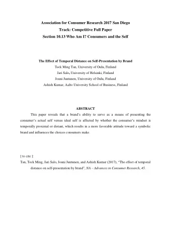 Association for Consumer Research 2017 San Diego  Track: Competitive Full Paper  Section 10.13 Who