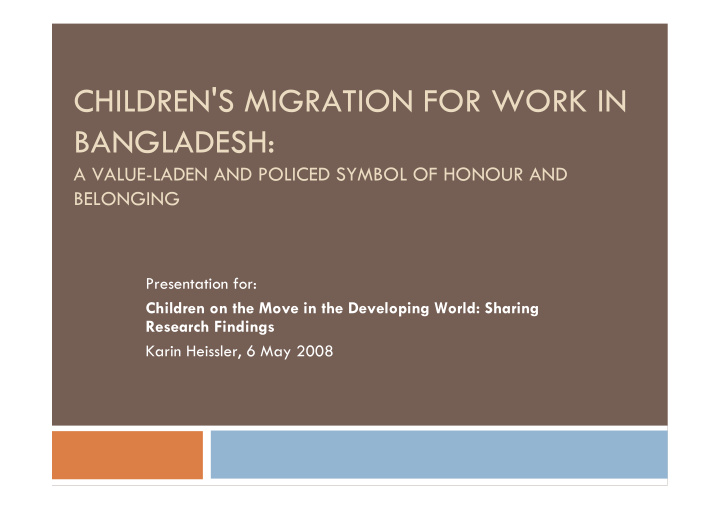 children s migration for work in bangladesh