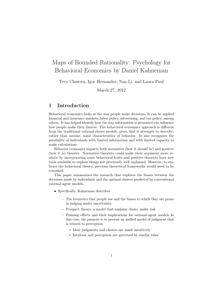 maps of bounded rationality psychology for behavioral