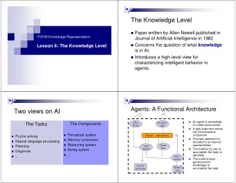 The Knowledge Level  Paper written by Allen Newell published in  IT3706 Knowledge Representation