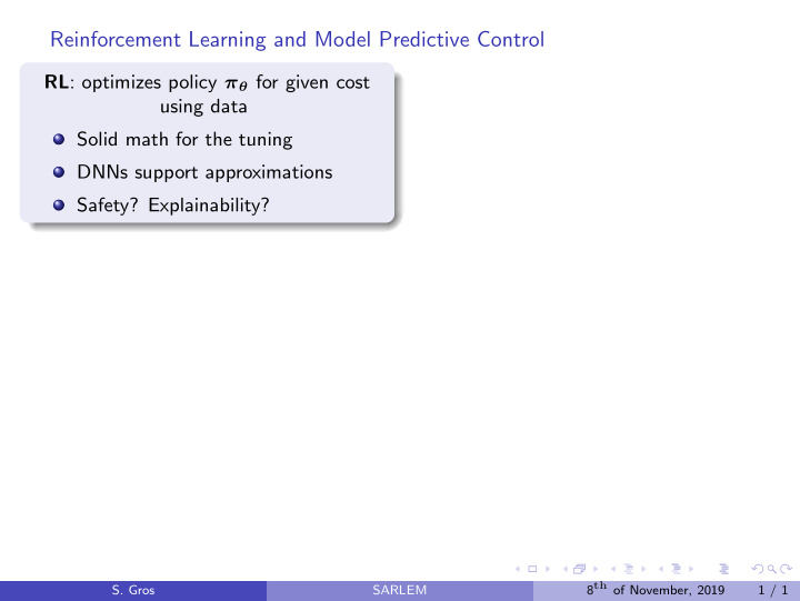 reinforcement learning and model predictive control