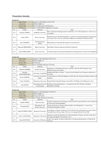 Presentation Schedule  Session A1  Date &amp; Time  August 24, 2012 (Friday) 16:10-17:40  Room No.