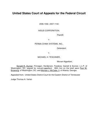 United States Court of Appeals for the Federal Circuit  2006-1592, 2007-1142  NISUS CORPORATION,