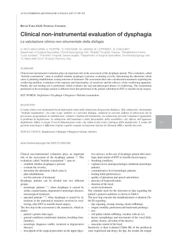 Clinical non-instrumental evaluation of dysphagia  La valutazione clinica non strumentale della
