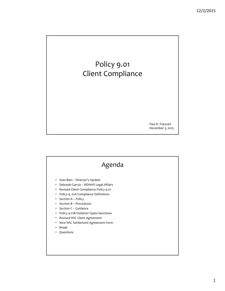 policy 9 01 client compliance