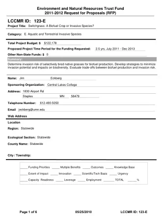 LCCMR ID: 123-E  Project Title:  Switchgrass: A Biofuel Crop or Invasive Species?  Category:  E.