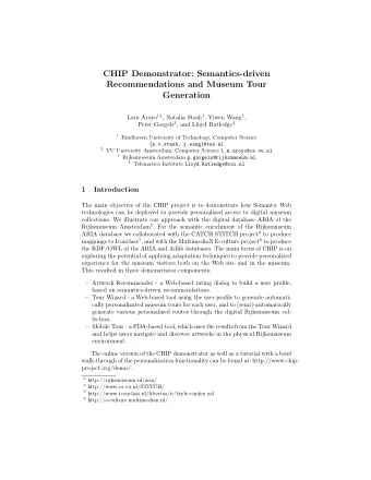 CHIP Demonstrator: Semantics-driven  Recommendations and Museum Tour  Generation Lora Aroyo 12 ,