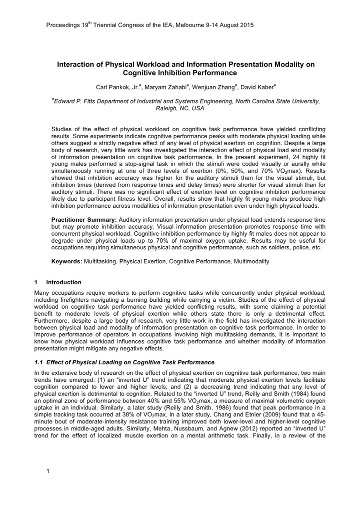 interaction of physical workload and information