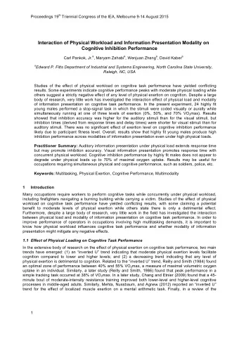 Interaction of Physical Workload and Information Presentation Modality on  Cognitive Inhibition