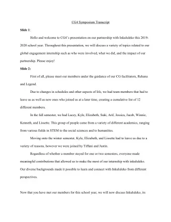 CG4 Symposium Transcript Slide 1 :  Hello and welcome to CG4s presentation on our partnership