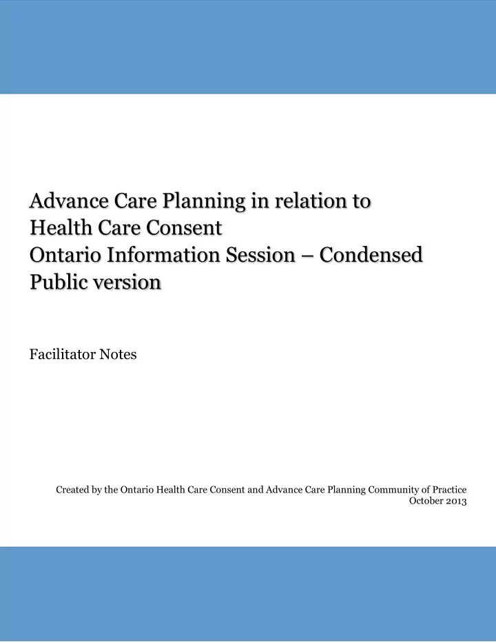 advance care planning in relation to health care consent