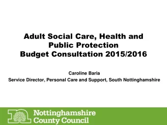 Public Protection  Budget Consultation 2015/2016  Caroline Baria  Service Director, Personal Care