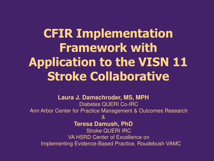 cfir implementation framework with application to the