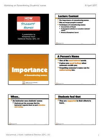 Imp  mport  ortan  ance  ce  Forgettin  ing g someone  s name can be  embar  arras  rassin