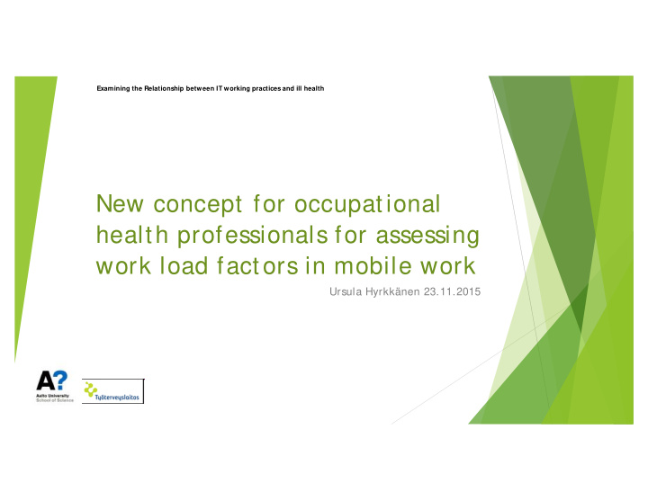 new concept for occupational health professionals for