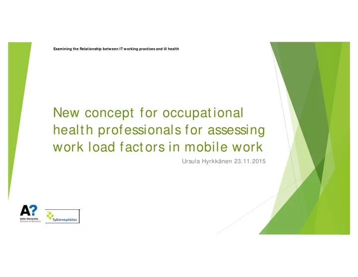 new concept for occupational health professionals for