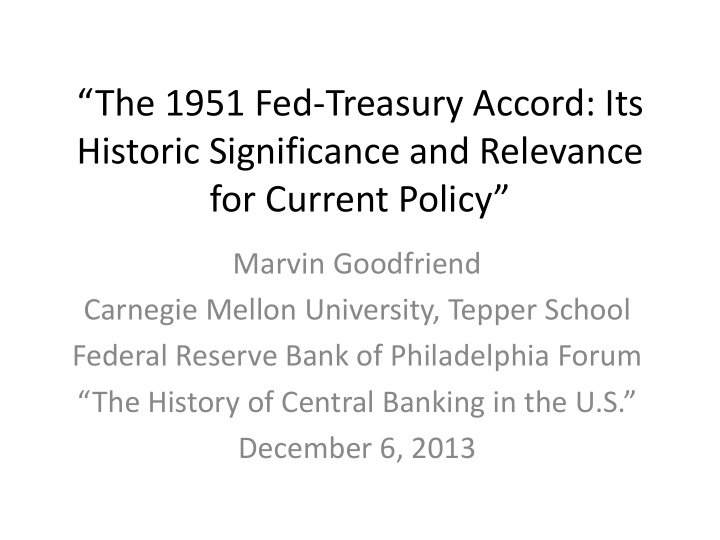 the 1951 fed treasury accord its historic significance