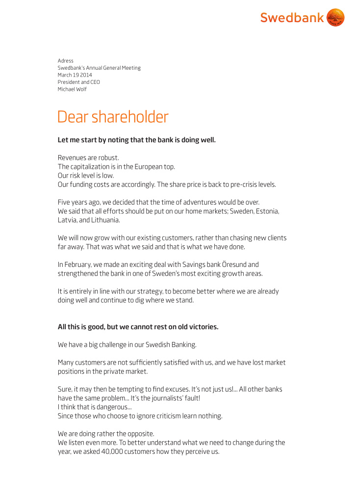 dear shareholder